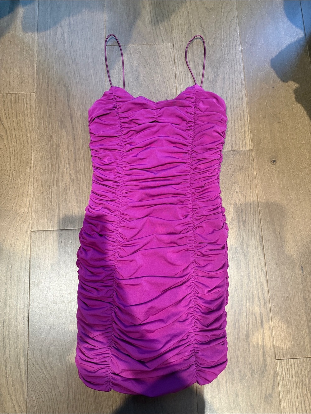 Blue Blush Fuchsia Ruched Spaghetti-Strap Mini Dress